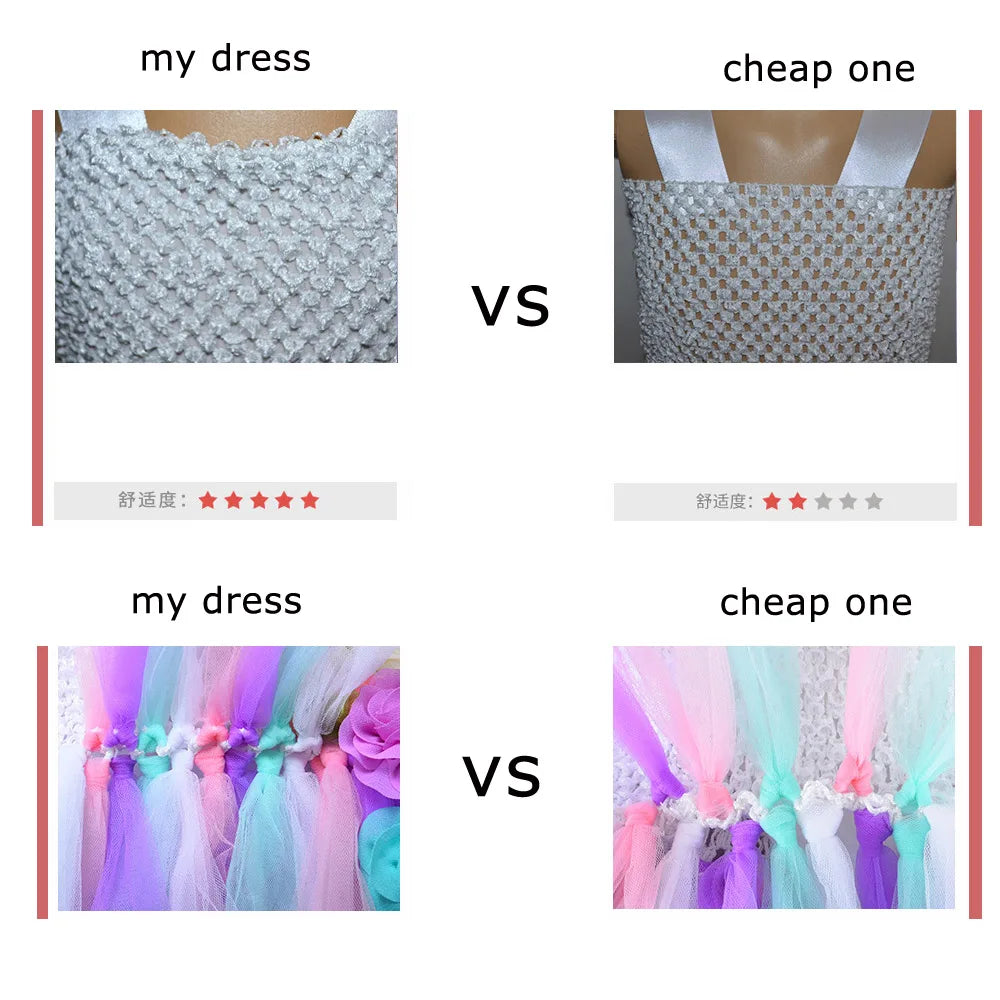 Rainbow Unicorn Dress with Flower Angel Wings Party Dress Princess Costume Cosplay Pony Ball Gown Baby Kids Dresses for Girls