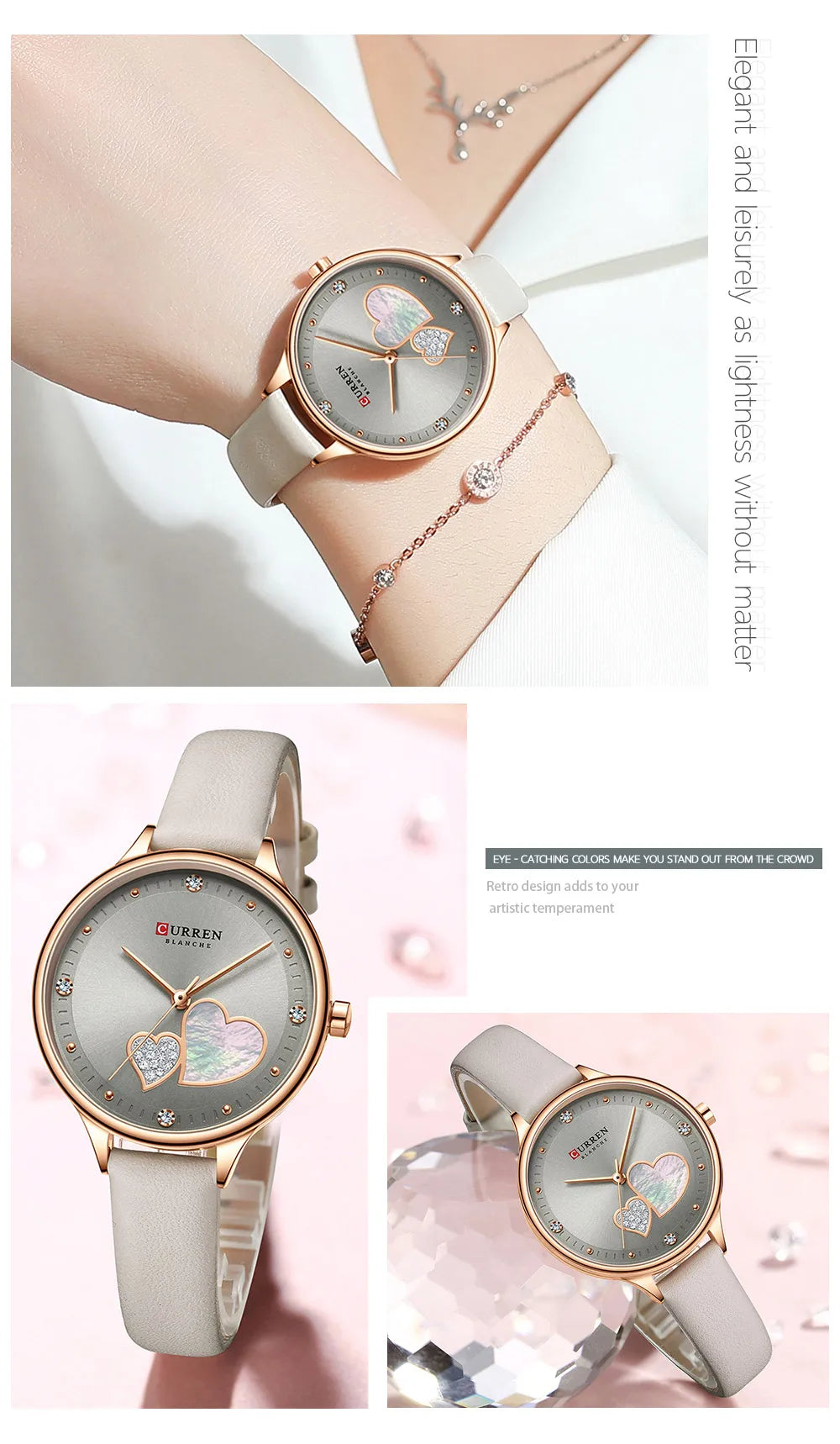 CURREN Watches Women Fashion Leather Quartz Wristwatch Charming Rhinestone Female Clock Zegarki Damskie