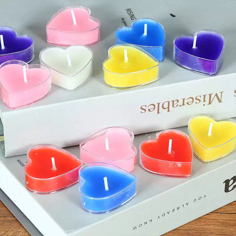 9Pcs Scented Aromatic Candle Smokeless Light Tea Wax Candles Gift Heart-Shape Wedding Festival Party Home Decoration Supplies