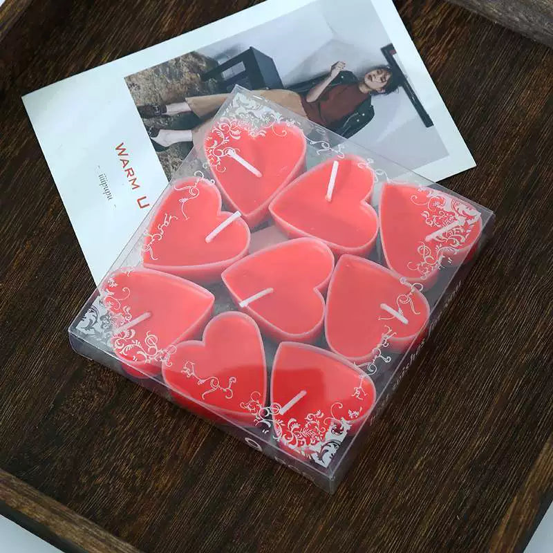 9Pcs Scented Aromatic Candle Smokeless Light Tea Wax Candles Gift Heart-Shape Wedding Festival Party Home Decoration Supplies