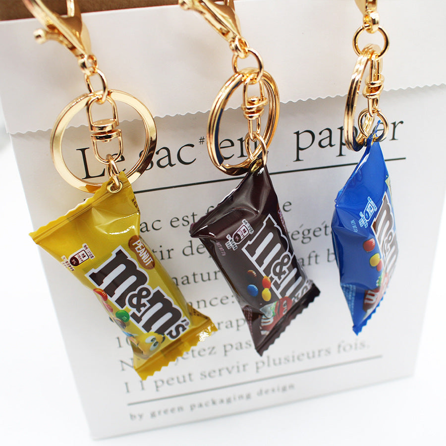 Simulation M Bean Chocolate Chocolate Key Chain Pendant Miniature M Bean Pendant Creative Food and Play Goods Gift Decoration