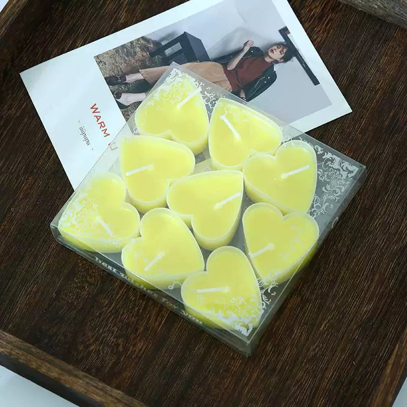 9Pcs Scented Aromatic Candle Smokeless Light Tea Wax Candles Gift Heart-Shape Wedding Festival Party Home Decoration Supplies