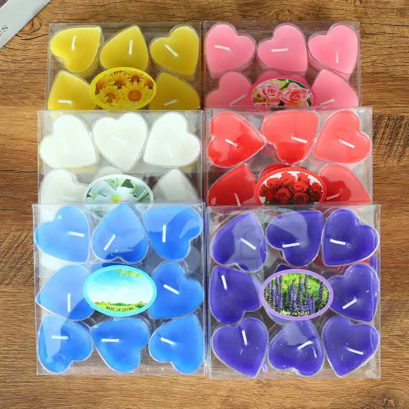 9Pcs Scented Aromatic Candle Smokeless Light Tea Wax Candles Gift Heart-Shape Wedding Festival Party Home Decoration Supplies