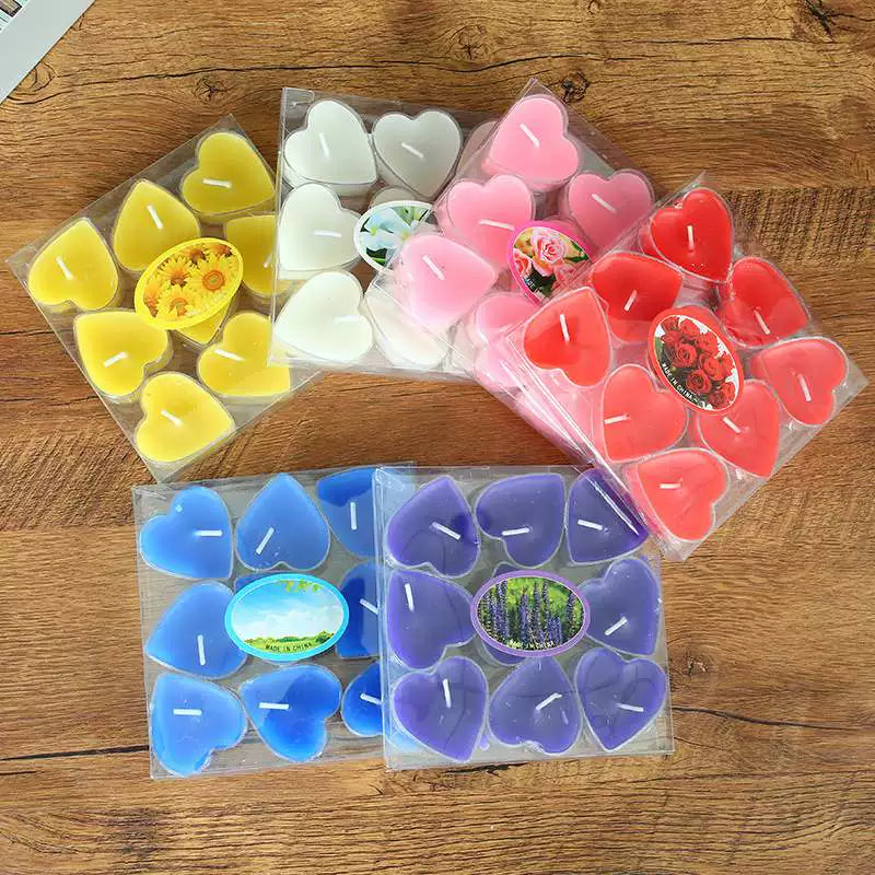 9Pcs Scented Aromatic Candle Smokeless Light Tea Wax Candles Gift Heart-Shape Wedding Festival Party Home Decoration Supplies
