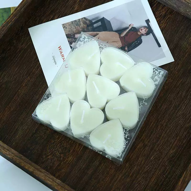 9Pcs Scented Aromatic Candle Smokeless Light Tea Wax Candles Gift Heart-Shape Wedding Festival Party Home Decoration Supplies
