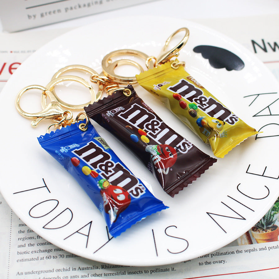 Simulation M Bean Chocolate Chocolate Key Chain Pendant Miniature M Bean Pendant Creative Food and Play Goods Gift Decoration