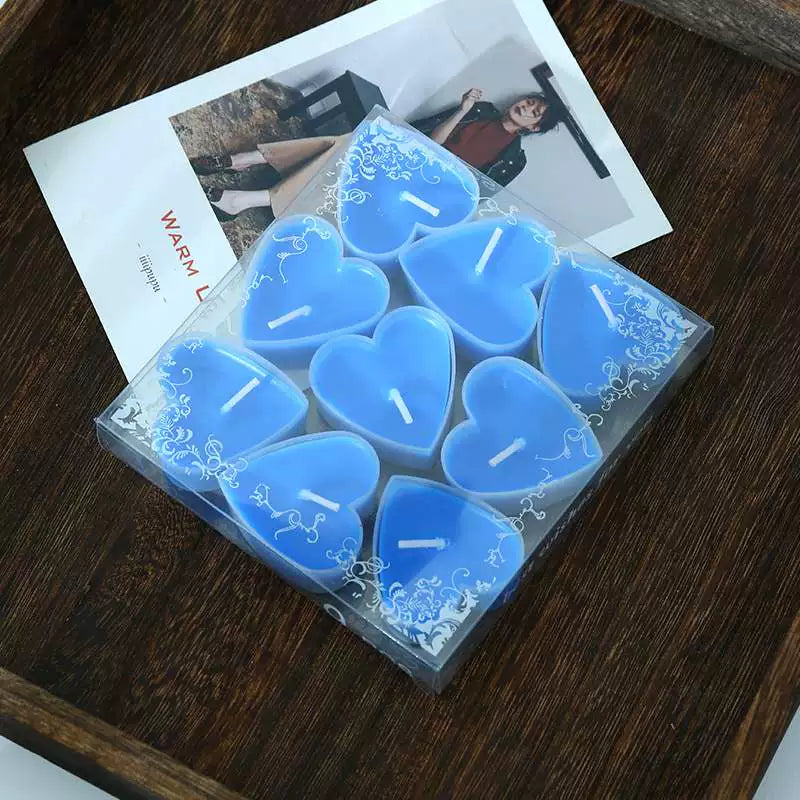 9Pcs Scented Aromatic Candle Smokeless Light Tea Wax Candles Gift Heart-Shape Wedding Festival Party Home Decoration Supplies