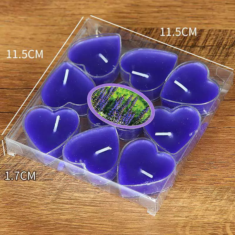 9Pcs Scented Aromatic Candle Smokeless Light Tea Wax Candles Gift Heart-Shape Wedding Festival Party Home Decoration Supplies