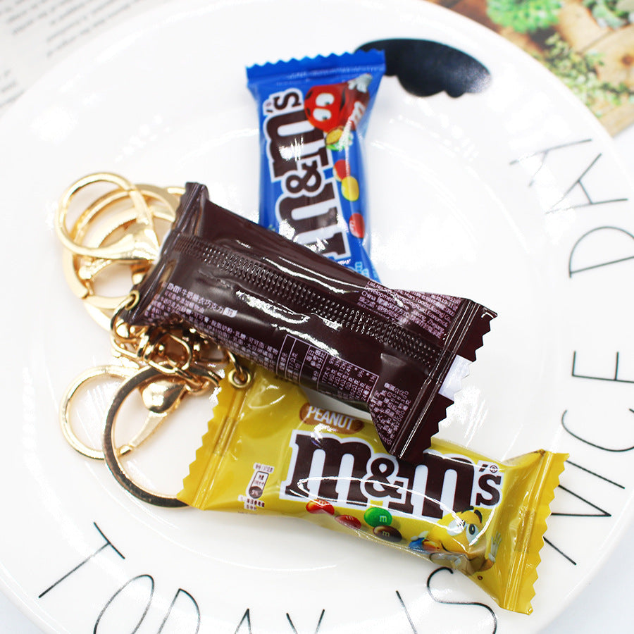 Simulation M Bean Chocolate Chocolate Key Chain Pendant Miniature M Bean Pendant Creative Food and Play Goods Gift Decoration
