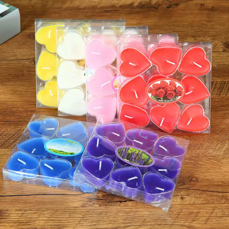 9Pcs Scented Aromatic Candle Smokeless Light Tea Wax Candles Gift Heart-Shape Wedding Festival Party Home Decoration Supplies