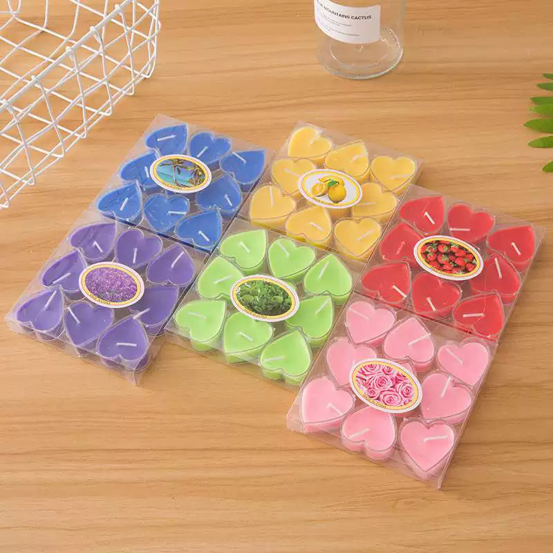 9Pcs Scented Aromatic Candle Smokeless Light Tea Wax Candles Gift Heart-Shape Wedding Festival Party Home Decoration Supplies