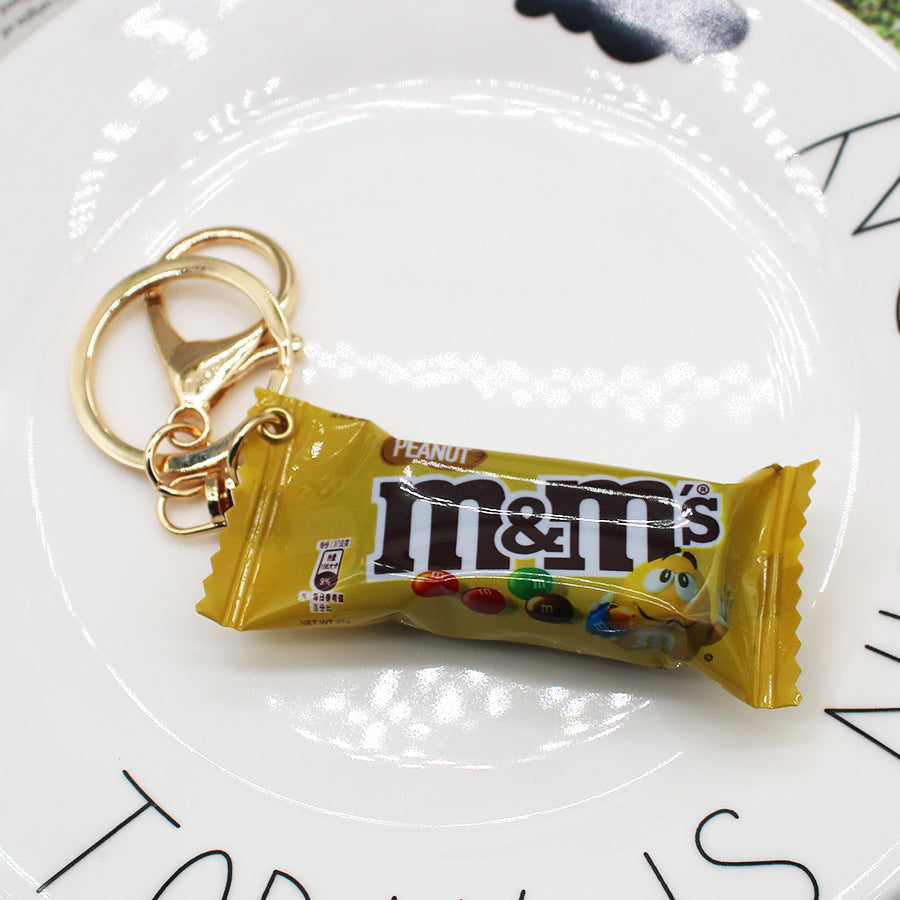 Simulation M Bean Chocolate Chocolate Key Chain Pendant Miniature M Bean Pendant Creative Food and Play Goods Gift Decoration
