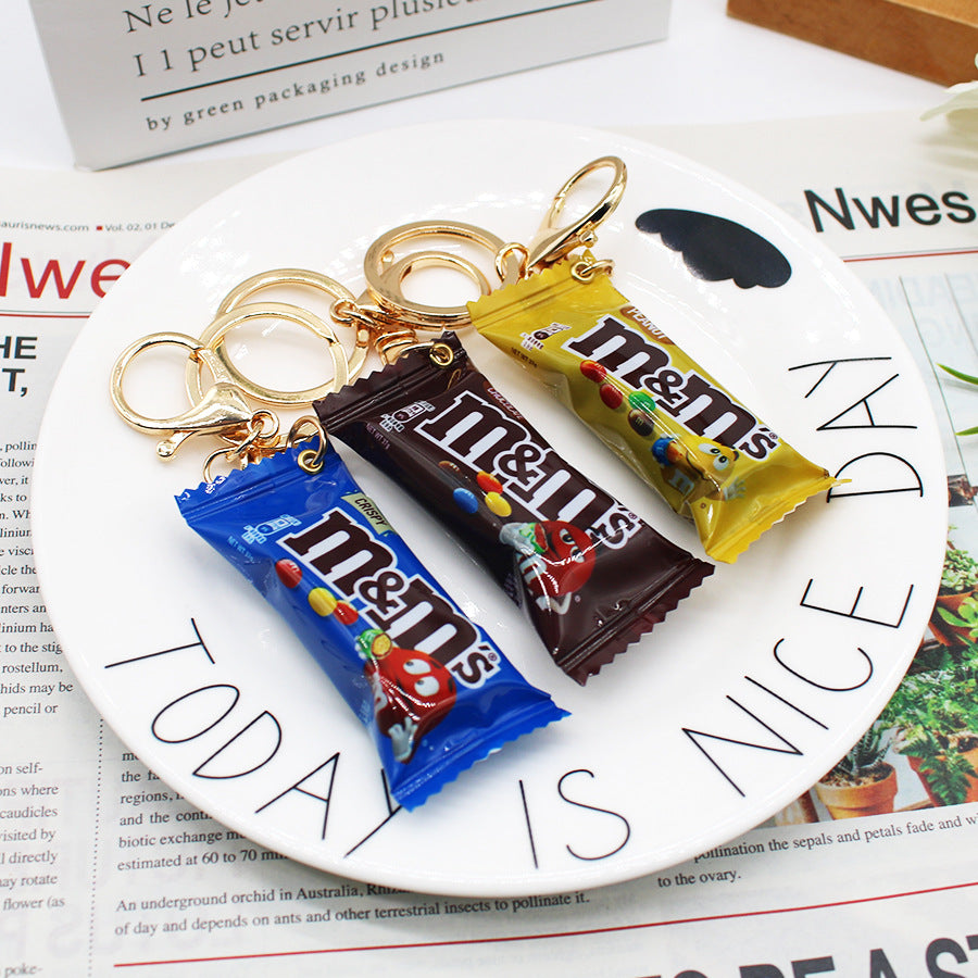 Simulation M Bean Chocolate Chocolate Key Chain Pendant Miniature M Bean Pendant Creative Food and Play Goods Gift Decoration