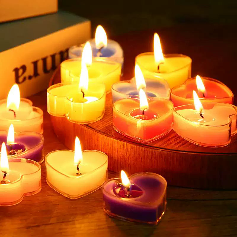 9Pcs Scented Aromatic Candle Smokeless Light Tea Wax Candles Gift Heart-Shape Wedding Festival Party Home Decoration Supplies