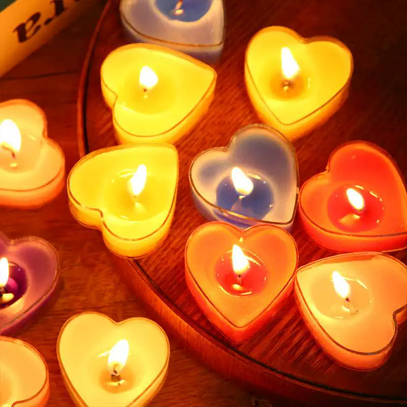 9Pcs Scented Aromatic Candle Smokeless Light Tea Wax Candles Gift Heart-Shape Wedding Festival Party Home Decoration Supplies
