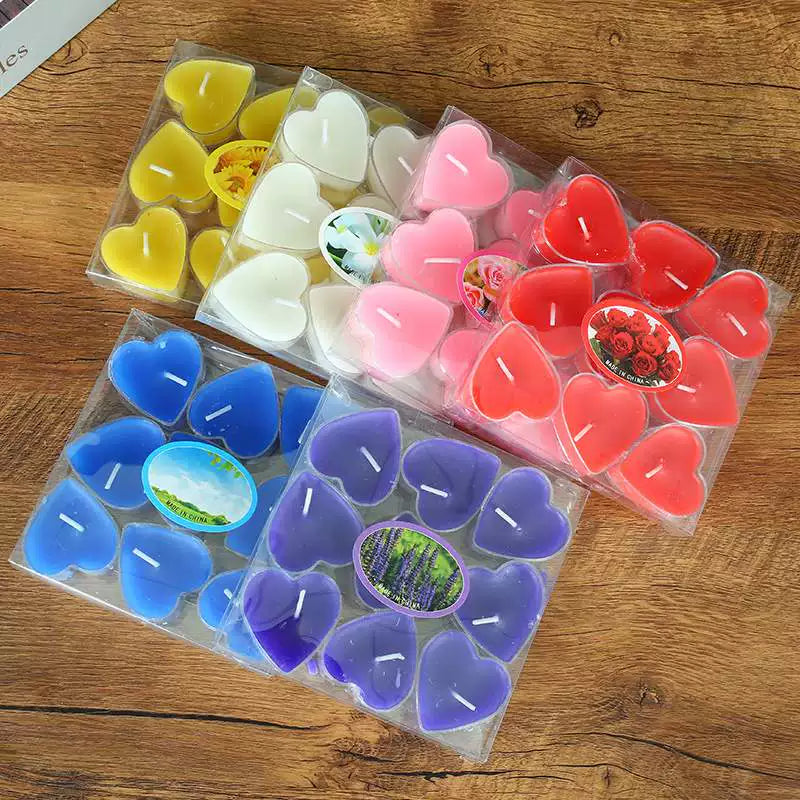 9Pcs Scented Aromatic Candle Smokeless Light Tea Wax Candles Gift Heart-Shape Wedding Festival Party Home Decoration Supplies