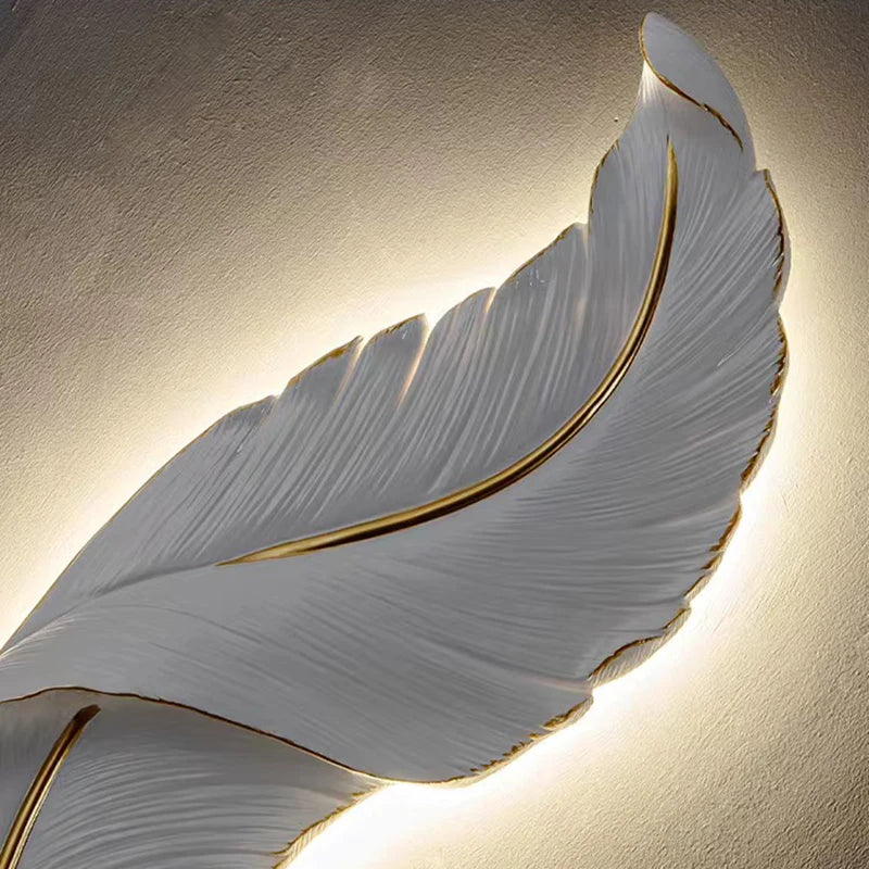 Nordic feather wall lamp, living room, bedroom, headboard, foyer, creative feather lamp, resin aisle, minimalist background ligh