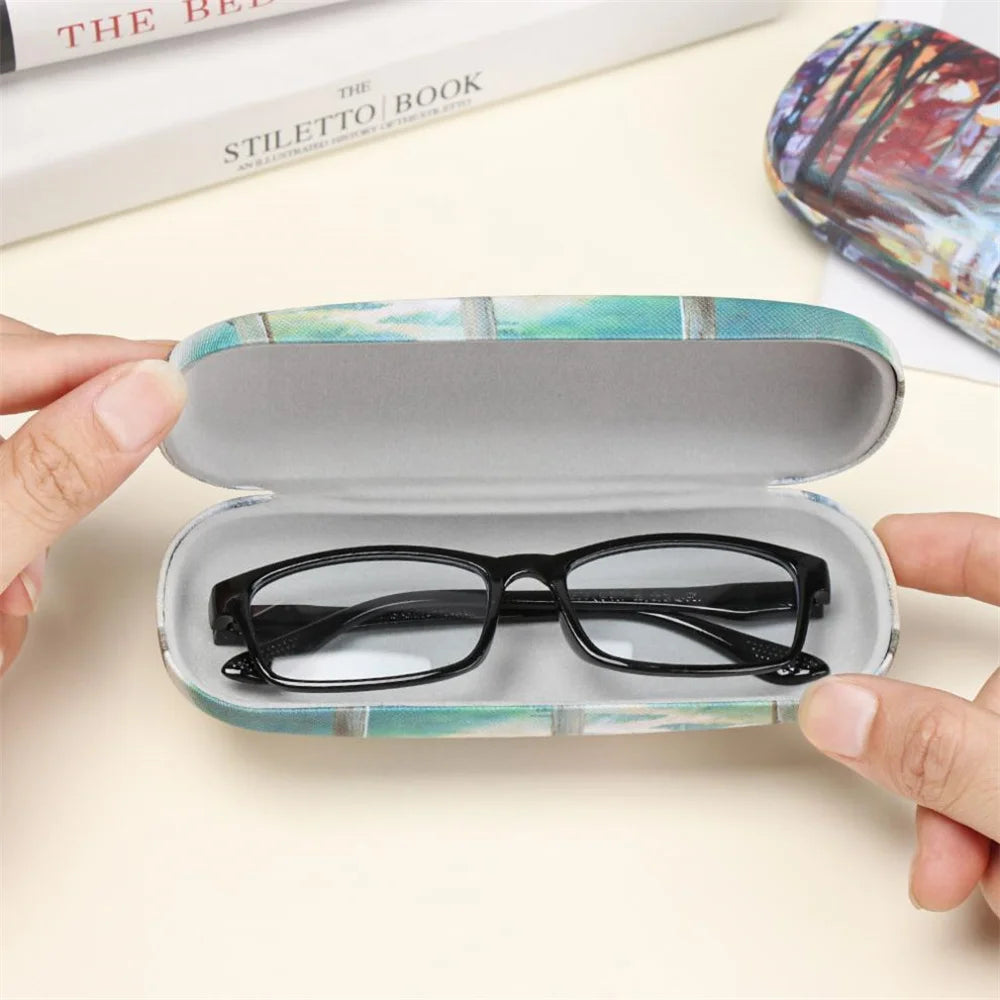 Fashion Oil Painting Glasses Case Box Hard Leather Reading Glasses Box Van Gogh Art Retro Floral Print Eyewear Protector Holder