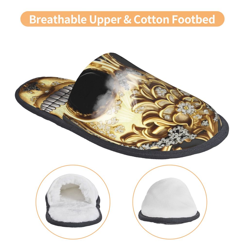 Custom Vintage Baroque Prints Greek Ornament Golden Meander Meandros Soft Scuff Memory Foam Slippers Women Hotel House Shoes