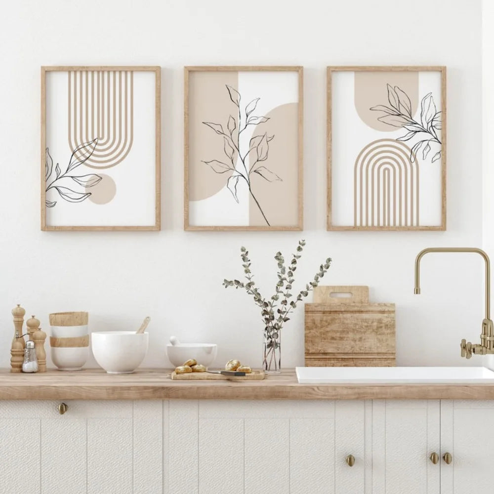 Frameless Neutral Wall Prints for Modern Minimalist Home Decor,Bohemian Plant Posters,Japanese Beige Living Room Bedroom Decor