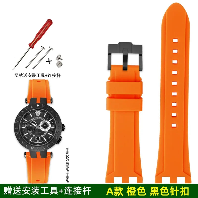 Rubber Watch Band For Versace V-RACE DUAL Series Strap Silicone Watch Accessories 24mm Waterproof Belt Notch Special Concave