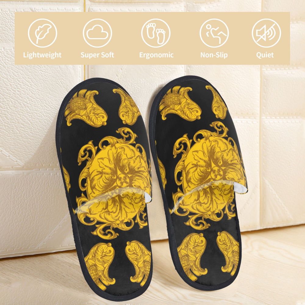 Custom Vintage Baroque Prints Greek Ornament Golden Meander Meandros Soft Scuff Memory Foam Slippers Women Hotel House Shoes