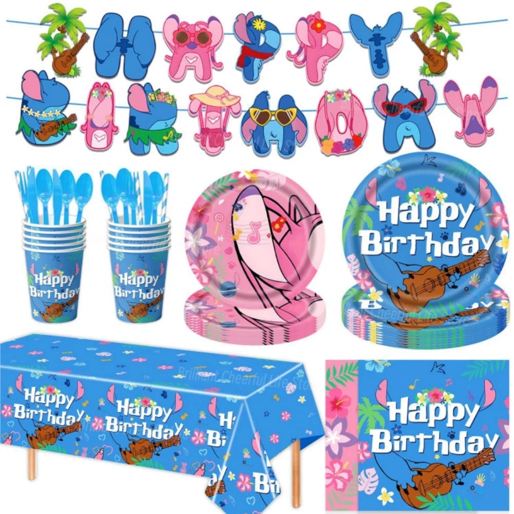 Stitch Birthday Decoration Lilo and Stitch Theme Tablecloth Paper Cup Plate Balloons Baby Shower Supplies Kids Favor