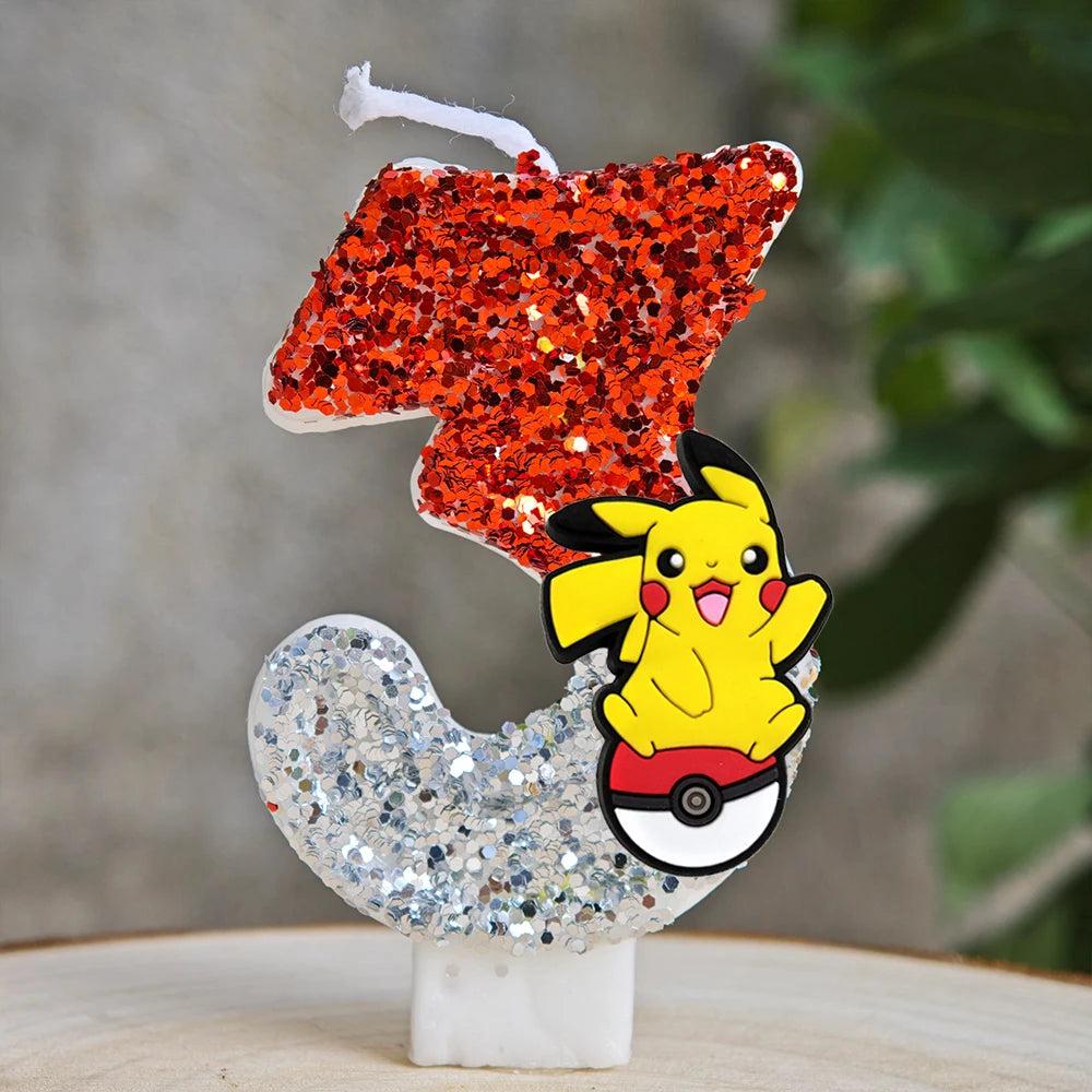 Pokemon Candle Number 0-9 Soccer Candle Pikachu Cake Decoration Boy Birthday Party for Kids Baby Shower Decor Gift