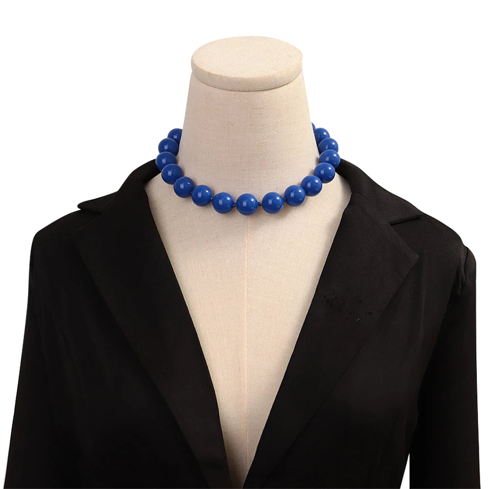 New Retro Colorful Acrylic Big Round Beads Choker Boho Trendy Handmade Knot Rope Necklaces for Women Man Statement Jewelry Gift