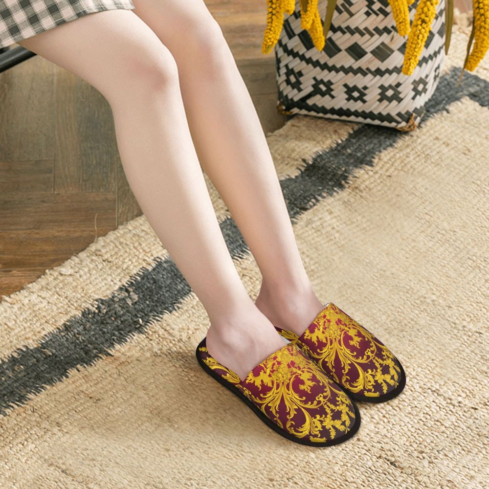 Custom Vintage Baroque Prints Greek Ornament Golden Meander Meandros Soft Scuff Memory Foam Slippers Women Hotel House Shoes