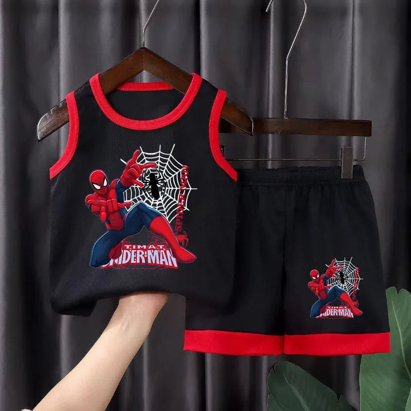 2026 Summer Marvel Breathable Comfy Mesh Boys Basketball Cothes Sets Kids Casual Outfits Child Outdoor Vacation Vest Suit