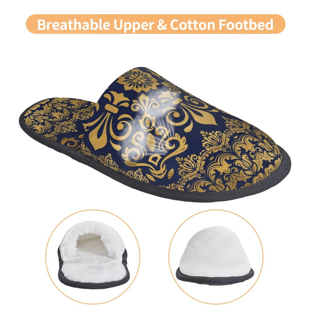 Custom Vintage Baroque Prints Greek Ornament Golden Meander Meandros Soft Scuff Memory Foam Slippers Women Hotel House Shoes