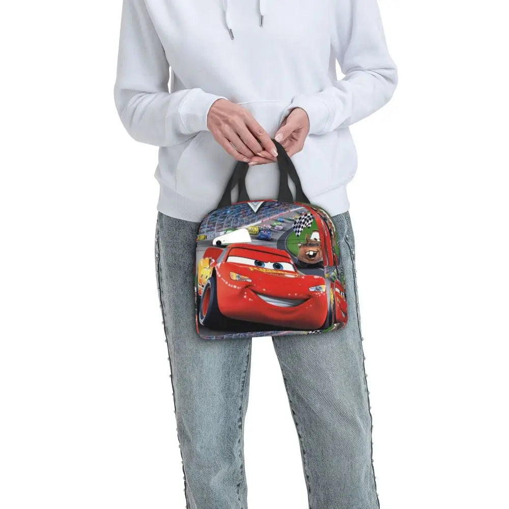 Custom Car 95 Lightning Mcqueen Insulated Lunch Bag for Women Resuable Racing Car Thermal Cooler Bento Box Office Picnic Travel