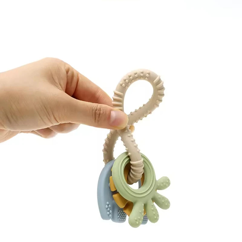 Baby Teething Toys Silicone Wooden Ring Teether BPA Free Cute Elephant Babies Chew Toy for Boys and Girls Newborn Gifts