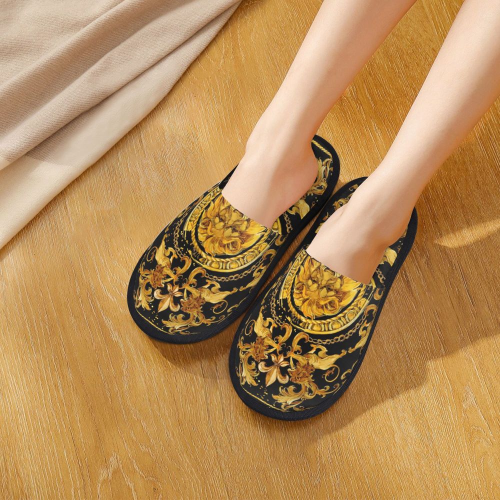 Custom Vintage Baroque Prints Greek Ornament Golden Meander Meandros Soft Scuff Memory Foam Slippers Women Hotel House Shoes