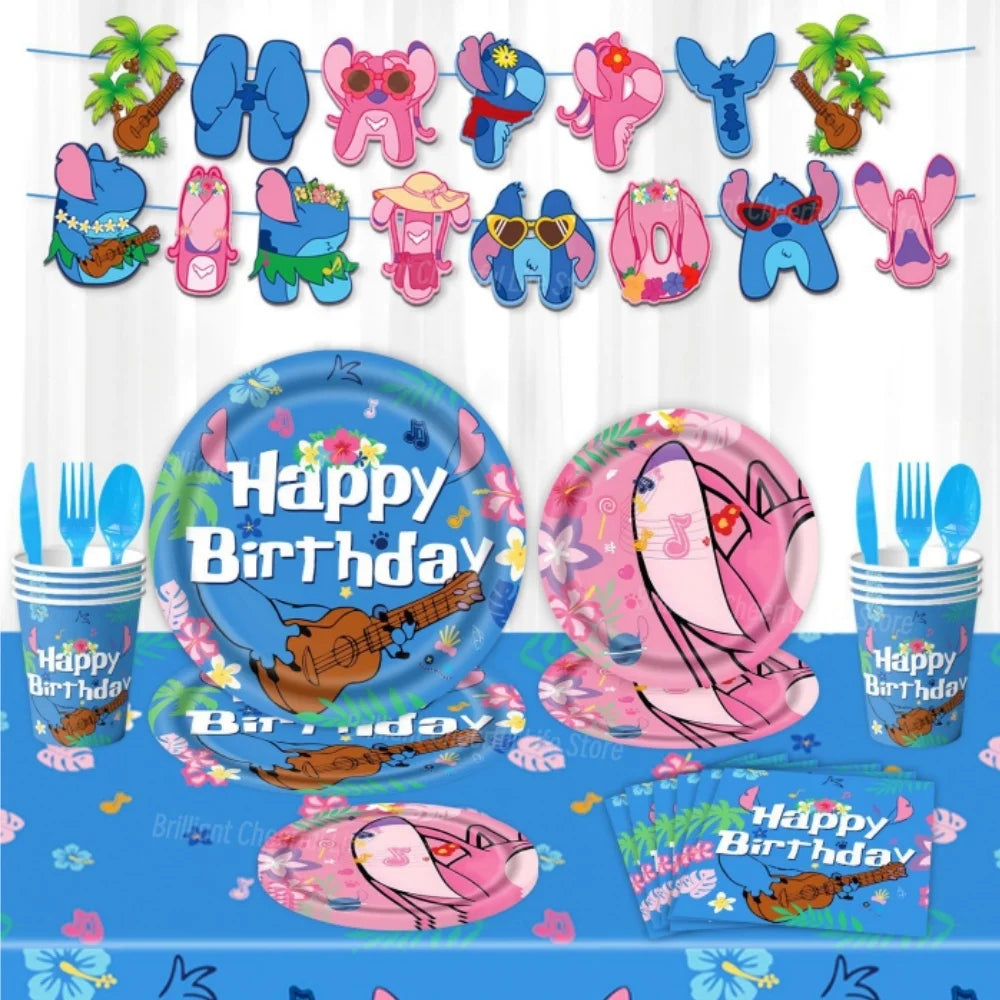 Stitch Birthday Decoration Lilo and Stitch Theme Tablecloth Paper Cup Plate Balloons Baby Shower Supplies Kids Favor