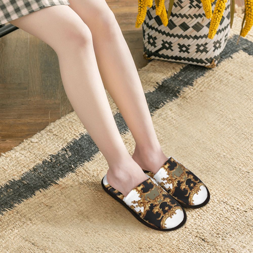 Custom Vintage Baroque Prints Greek Ornament Golden Meander Meandros Soft Scuff Memory Foam Slippers Women Hotel House Shoes