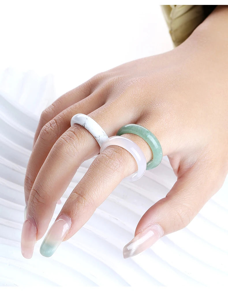 1 Pc Natural Crystal Stone Band Rings Amethyst Agate Obsidian Finger Solid Ring Women Men Minimalist Energy Healing Jewelry Gift