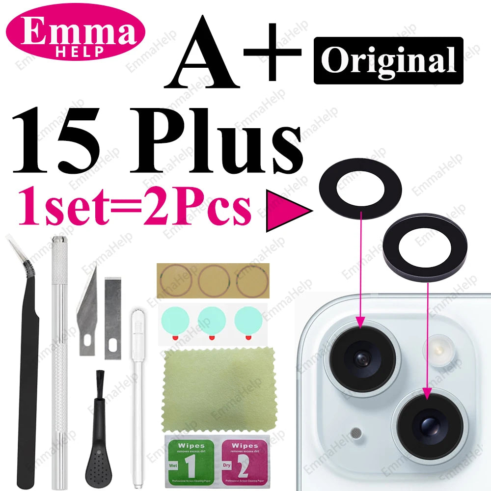 1Set Original Sapphire Rear Camera Glass Replacement for iPhone 16 15 14 Pro Max 12 13 Mini 15 Plus Camera Lens Repair Tool Kits
