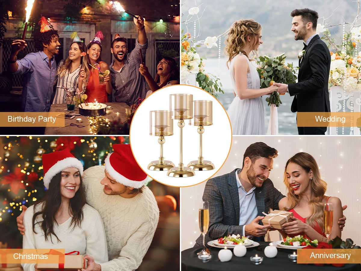 Glass Pillar Candle Holder Set Golden Silver Decorative Candlestick for Wedding Party Table Festival Decor 2026 New Fashion