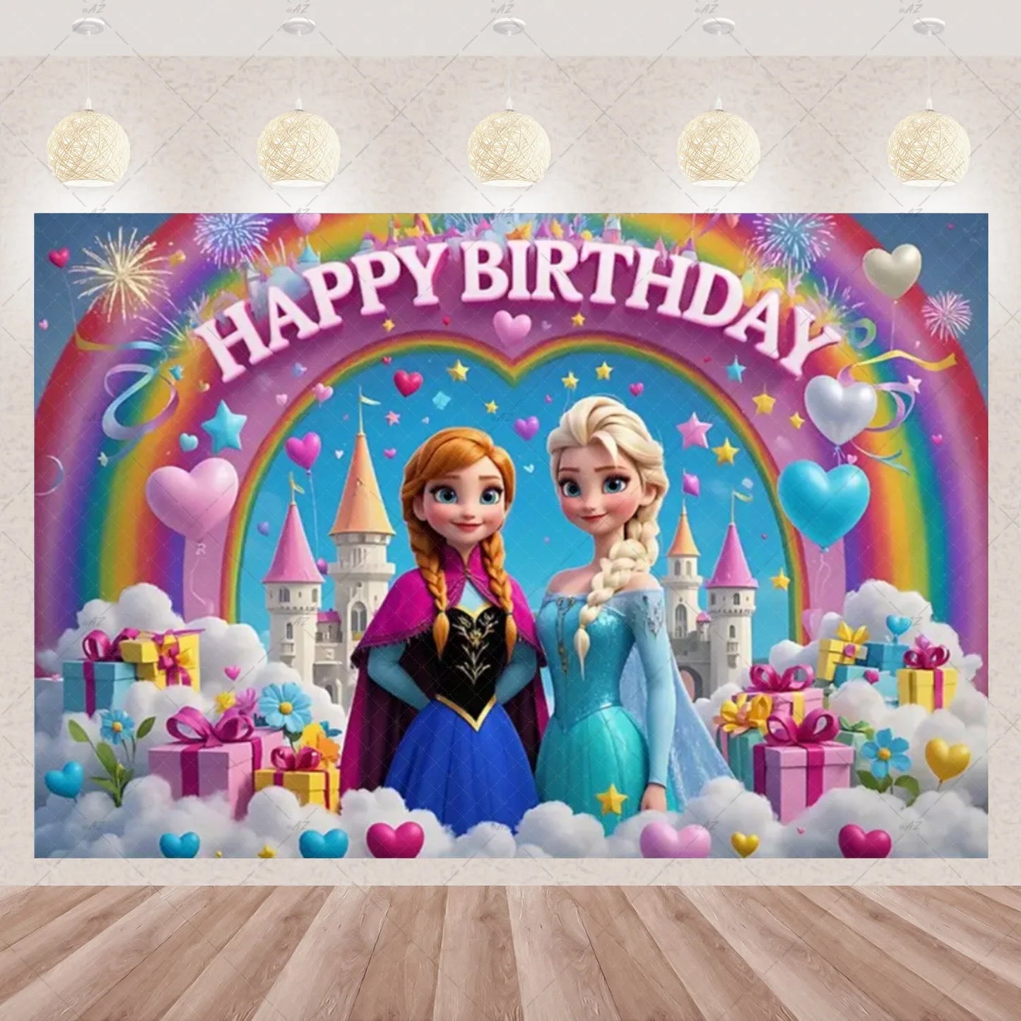 Frozen Elsa Anna Princess Theme Backdrop Frozen Birthday Party Decoration Baby Shower Supplies Background Photo Prop Girl Gift