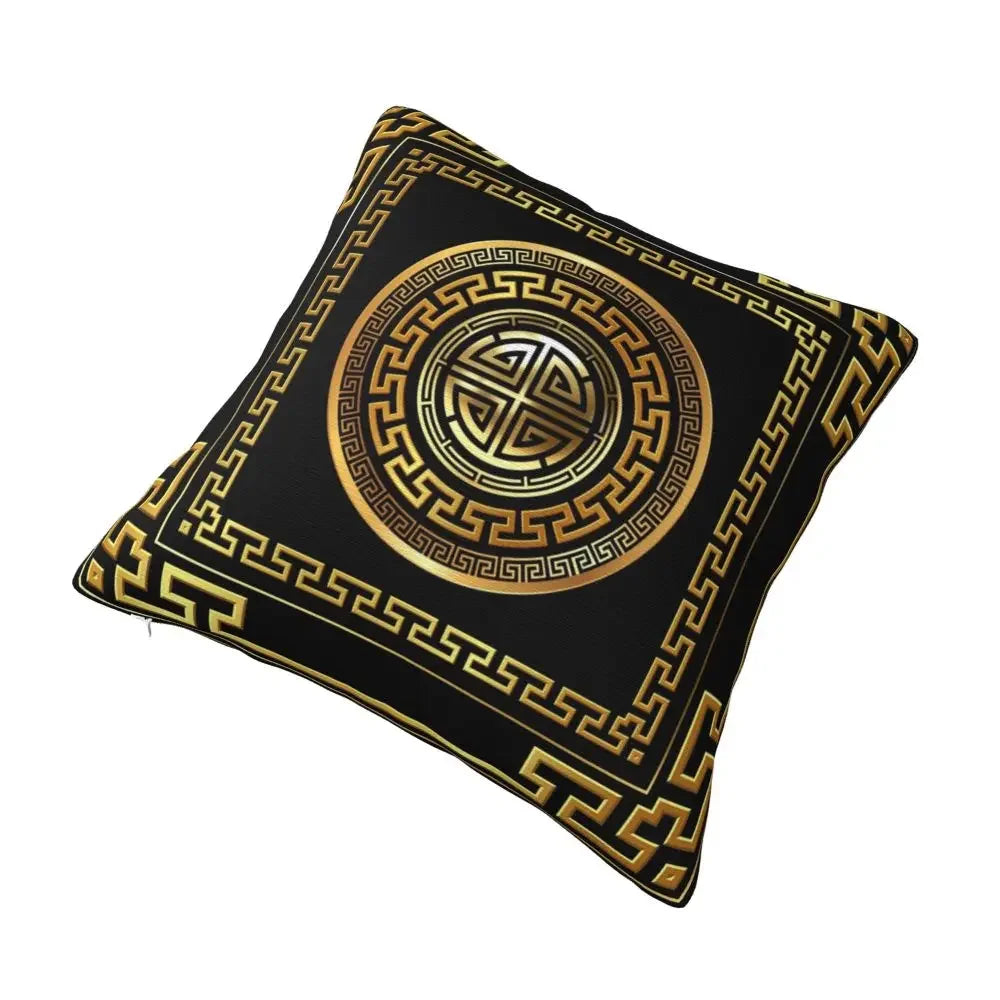 Greek Key Meander Black Gold Large Pillowcase Soft Cushion Cover Decoration Throw Pillow Case Cover Home Square 45X45cm