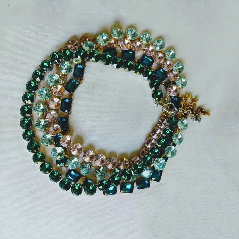 Luxury Shiny Crystal Claw Chain Necklace Multi-Color Optional Bohemian Exaggerated Clavicle Chain Big Bib Necklace Wholesale