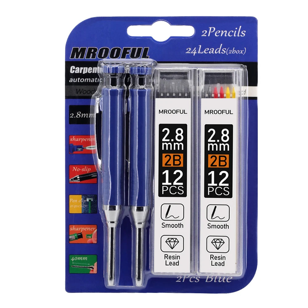 Professional Woodworking Pencil Card Set with 2.8mm Refills Lead, Deep Hole Marking and Drawing Tool, for Carpenters Engineering