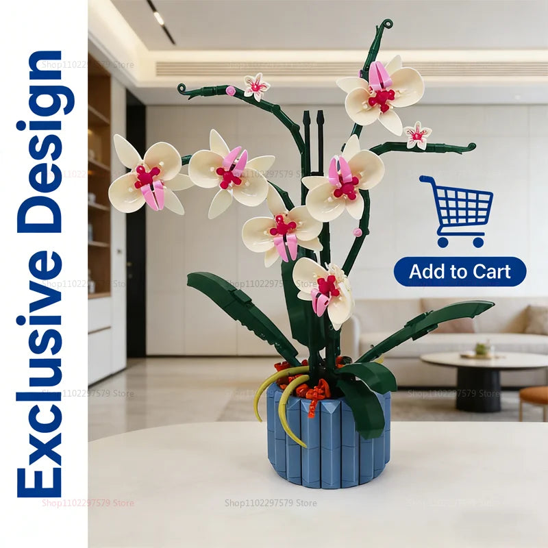 Creative Artificial Orchid Flower Bouquet Building Blocks Kit 600+PCS DIY Flower Garden Model Gifts For Girls Kids Home Decor