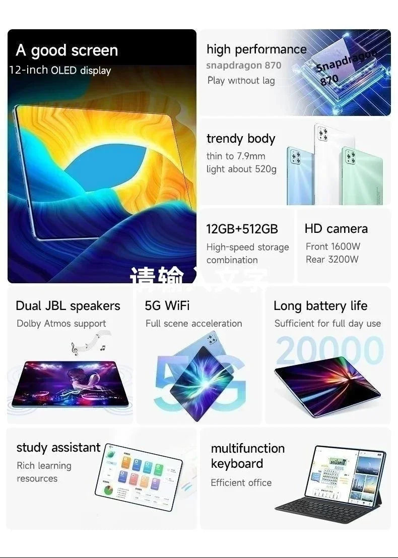 2025 New Original Global Edition Tablet Android 14 iPad Air Pro 22GB+2TB Snapdragon 888 Tablet 5G Dual SlM Card WIFI HD 4K MiTab