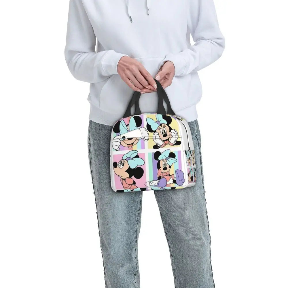 Custom Mickey Pink Minnie Mouse Lunch Bag Women Creative Design Cooler Warm Insulated Lunch Box for Kids School