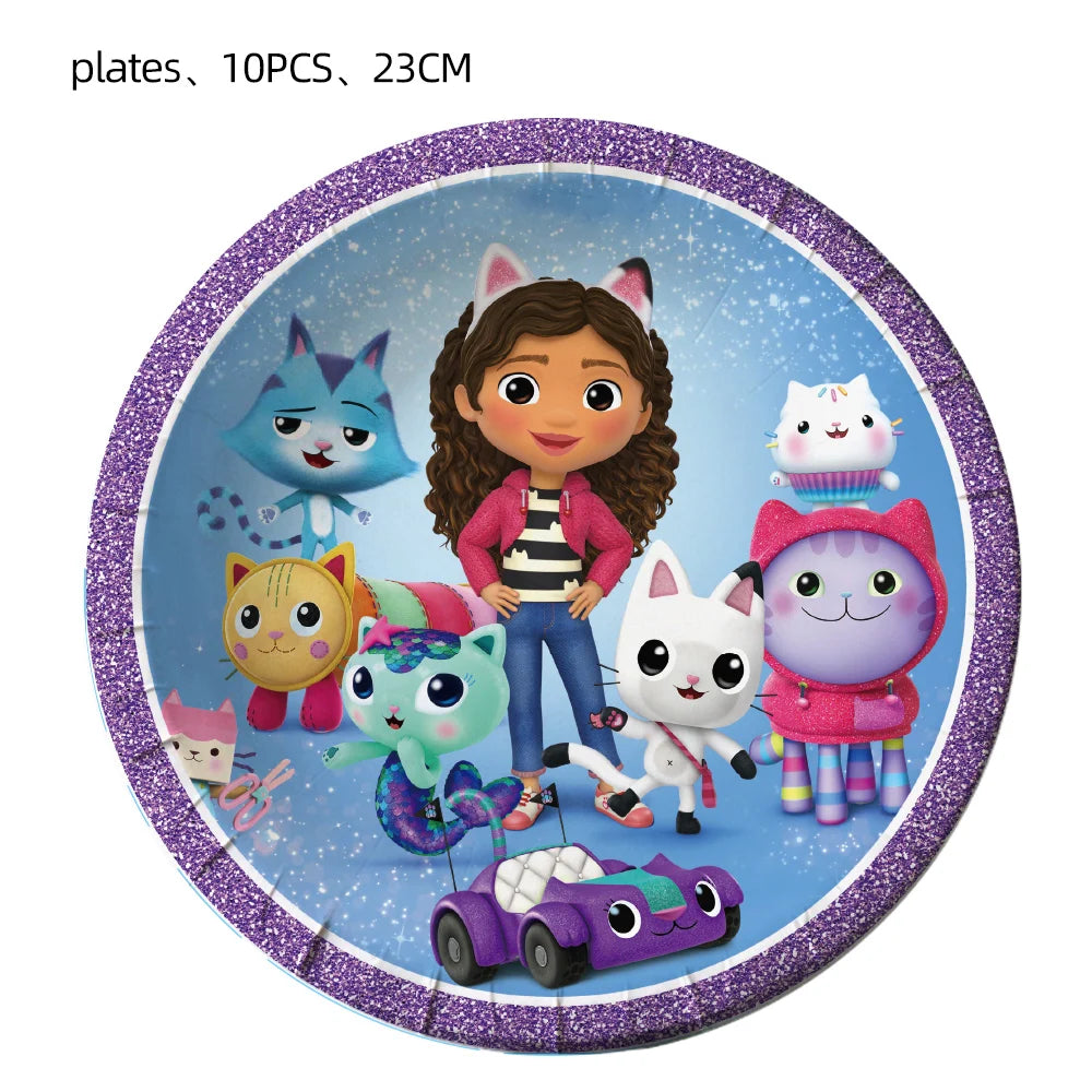 Disney Gabby Dollhouse Birthday Party Decoration Balloon Napkins Children's Disposable Tableware Theme Party Supplies Kids Gifts