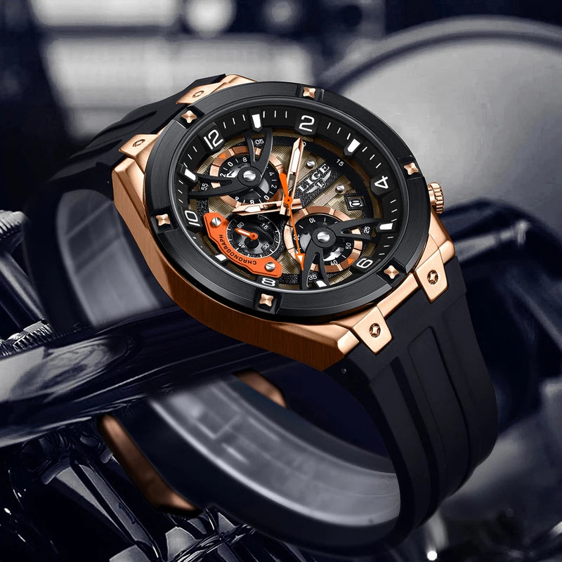 LIGE Luxury Military Men Watch Waterproof Luminous Date Sport Man Wristwatch Chronograph Silicone Strap Quartz Men's Watches