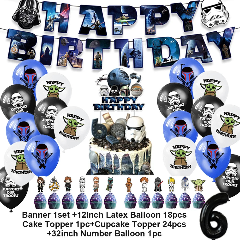 Film Star Wars Theme Birthday Party Decorations Cake Topper Number Balloons Background Yoda Master Robot Backdrop Supplies Gifts